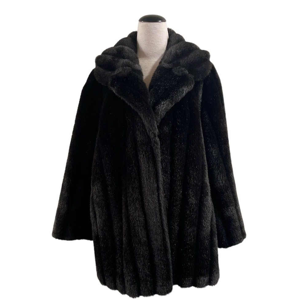 Avec Tu Coat , Faux Black Vegan Fur Coat, Union Made USA, Black Teddy Bear Coat